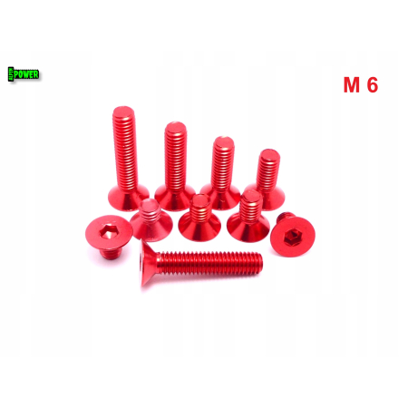 M6x30 śruba aluminiowa stożkowa imbus din 7991 śruba aluminiowa czerwona