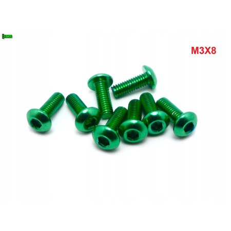 M3x8 śruba aluminiowa imbusowa iso 7380 śruby aluminiowe kolor zielony