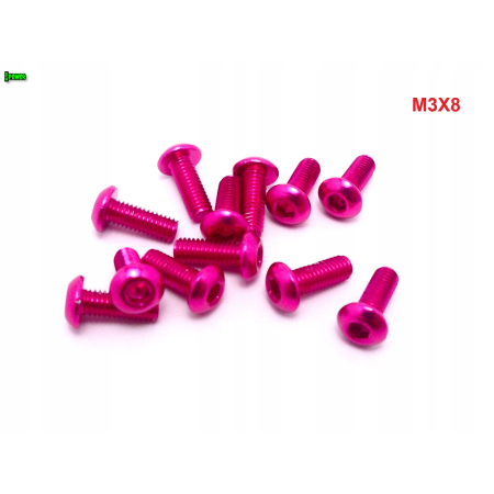 M3x8 śruba aluminiowa imbusowa iso 7380 śruby aluminiowe kolor różowy