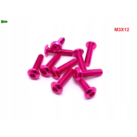 M3x12 śruba aluminiowa imbusowa iso 7380 śruby aluminiowe kolor różowy