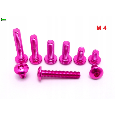 M4x16 śruba aluminiowa imbusowa iso 7380 śruby aluminiowe 6061 kolor różowy