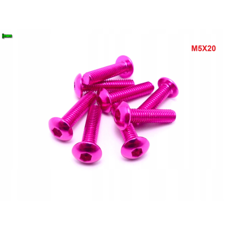 M5x20 śruba aluminiowa imbusowa iso 7380 śruby aluminiowe 6061 kolor różowy