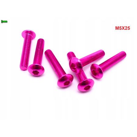 M5x25 śruba aluminiowa imbusowa iso 7380 śruby aluminiowe 6061 kolor różowy
