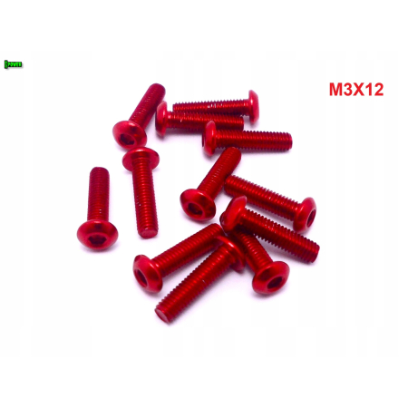 M3x12 śruba aluminiowa imbusowa iso 7380 śruby aluminiowe kolor czerwony