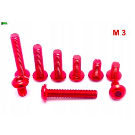 M3x16 śruba aluminiowa imbusowa iso 7380 śruby aluminiowe kolor czerwony