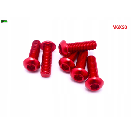 M6x20 śruba aluminiowa imbusowa iso 7380 śruby aluminiowe kolor czerwony