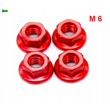 Nakrętka m6 din 6923 iso 4161 nakrętka kołnierzowa aluminiowa czerwona fpw