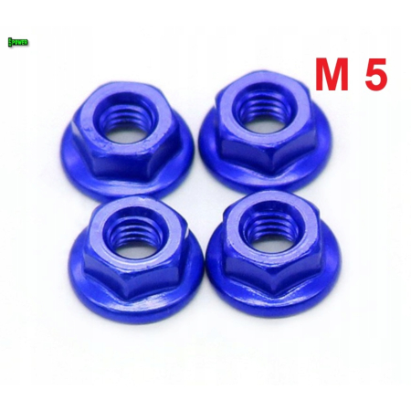 Nakrętka aluminiowa m5 din 6923 nakrętka kołnierzowa aluminiowa niebieska