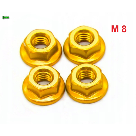 Nakrętka aluminiowa m8 din 6923 nakrętka kołnierzowa aluminiowa złota fpw