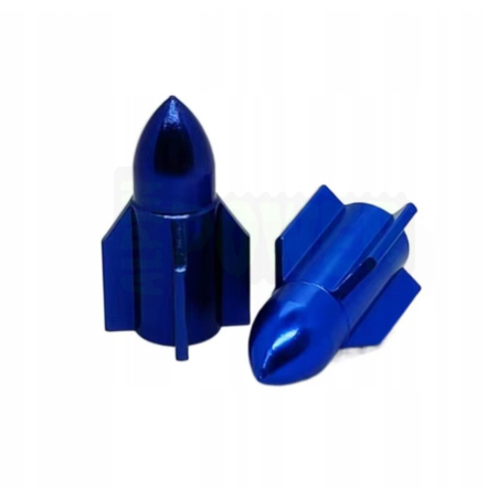 Nakrętki na wentyle czapki do opon kapturki na zawory rakieta niebieska