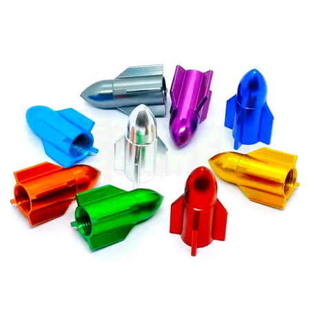 Nakrętki na wentyle czapki do opon kapturki na zawory rakieta niebieska