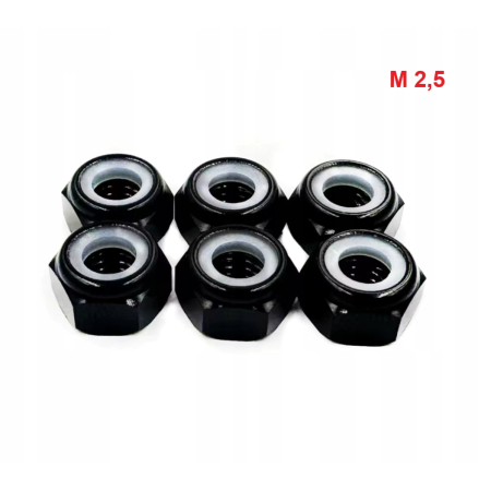 Nakrętka aluminiowa m2,5 din 985 samohamowana z wkładką nylonową czarna