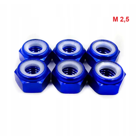 Nakrętka aluminiowa m2,5 din 985 samohamowana z wkładką nylonową niebieska