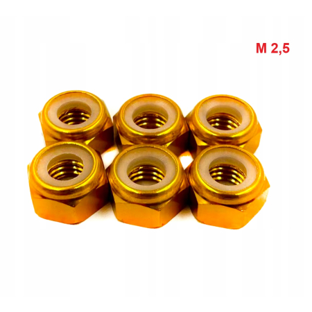 Nakrętka aluminiowa m2,5 din 985 samohamowana z wkładką nylonową złota