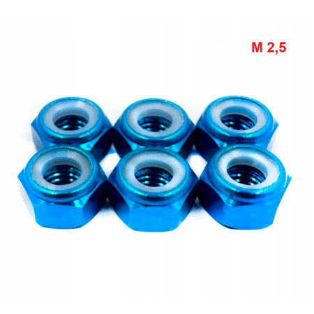 Nakrętka aluminiowa m2,5 din 985 samohamowana z wkładką nylonową błękitna