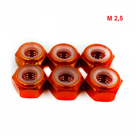 Nakrętka aluminiowa m2,5 d 985 samohamowana z wkładką nylonową pomarańczowa