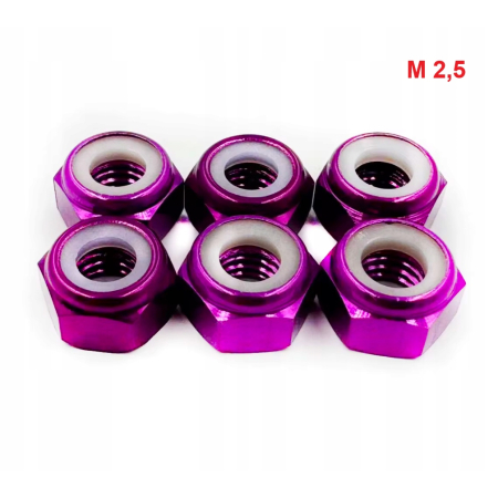Nakrętka aluminiowa m2,5 din 985 samohamowana z wkładką nylonową fioletowa