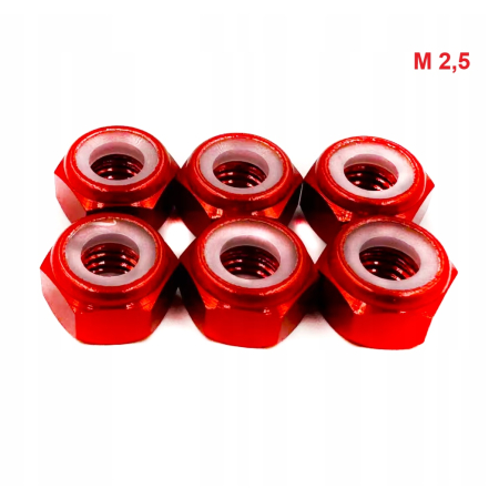 Nakrętka aluminiowa m2,5 din 985 samohamowana z wkładką nylonową czerwona