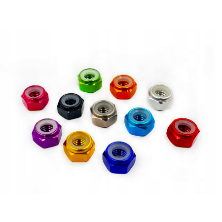 Nakrętka aluminiowa m2,5 din 985 samohamowana z wkładką nylonową brązowa