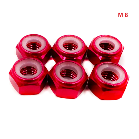 Nakrętka aluminiowa m8 din 985 samohamowana z wkładką nylonową różowa