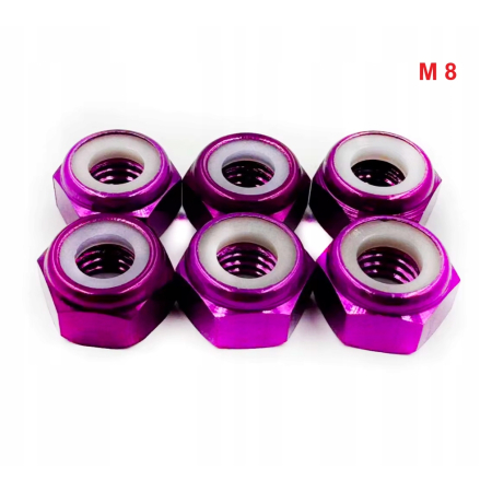 Nakrętka aluminiowa m8 din 985 samohamowana z wkładką nylonową fioletowa