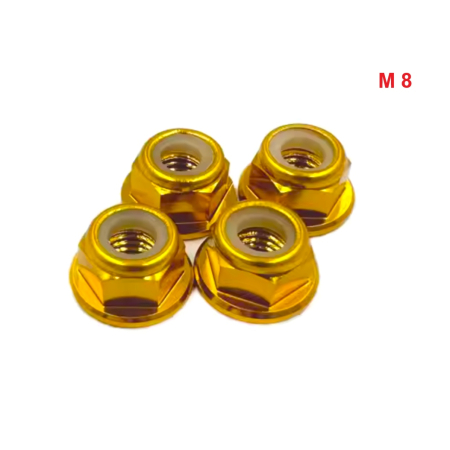 Aluminiowa nakrętka m8 samokontrująca samohamowna din 6926 złota m8