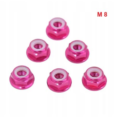 Aluminiowa nakrętka m8 samokontrująca samohamowna din 6926 różowa m8