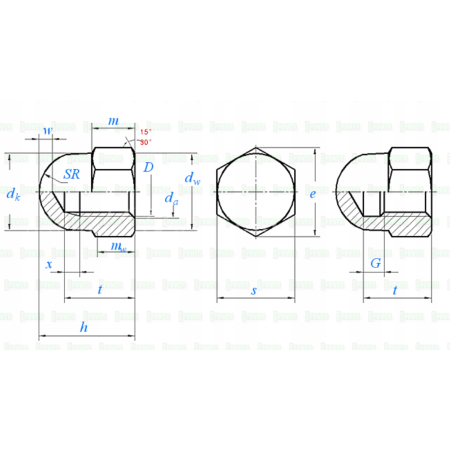 Aluminiowa nakrętka kołpakowa din 1587 m3 brązowa nakrętki aluminiowe fpw