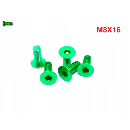 M8x16 śruba aluminiowa stożkowa imbus din 7991 śruba aluminiowa zielona