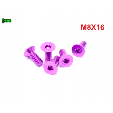 M8x16 śruba aluminiowa stożkowa imbus din 7991 śruba aluminiowa fioletowa