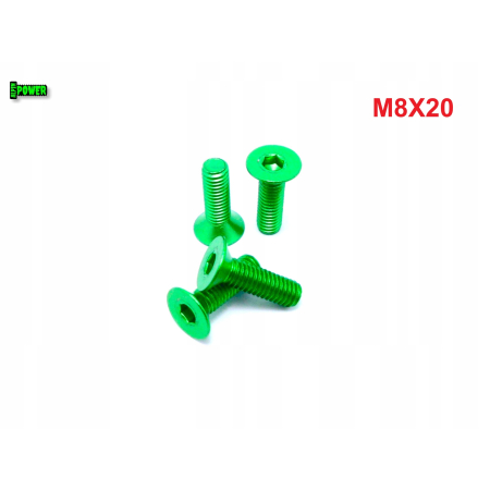 M8x20 śruba aluminiowa stożkowa imbus din 7991 śruba aluminiowa zielona