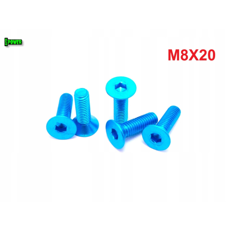 M8x20 śruba aluminiowa stożkowa imbus din 7991 śruba aluminiowa błękitna