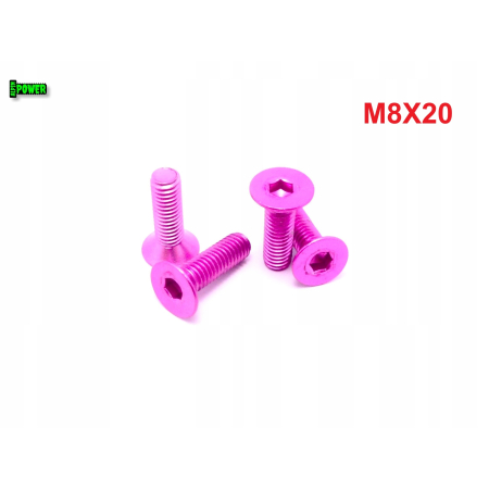 M8x20 śruba aluminiowa stożkowa imbus din 7991 śruba aluminiowa różowa