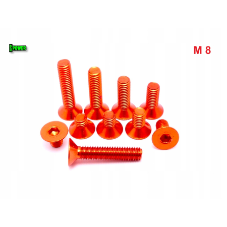 M8x25 śruba aluminiowa stożkowa imbus din7991 śruba aluminiowa pomarańczowa