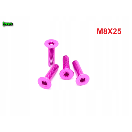 M8x25 śruba aluminiowa stożkowa imbus din 7991 śruba aluminiowa różowa