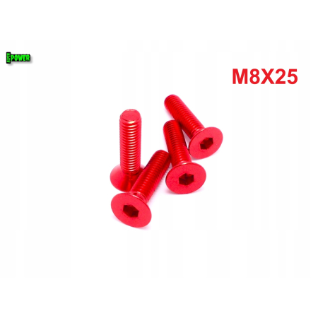 M8x25 śruba aluminiowa stożkowa imbus din 7991 śruba aluminiowa czerwona