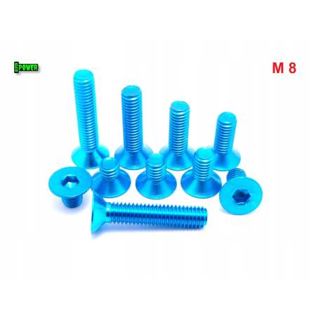 M8x30 śruba aluminiowa stożkowa imbus din 7991 śruba aluminiowa błękitna