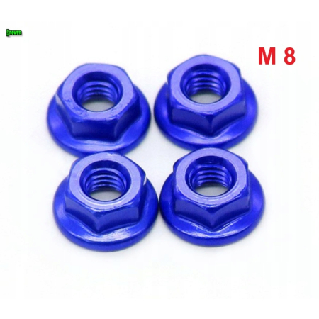 Nakrętka aluminiowa m8 din 6923 nakrętka kołnierzowa aluminiowa niebieska