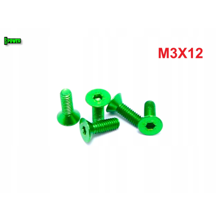 M3x12 śruba aluminiowa stożkowa imbus din 7991 śruba aluminiowa zielona