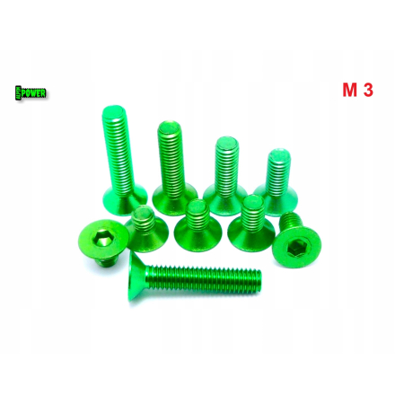 M3x12 śruba aluminiowa stożkowa imbus din 7991 śruba aluminiowa zielona