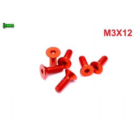 M3x12 śruba aluminiowa stożkowa imbus din7991 śruba aluminiowa pomarańczowa