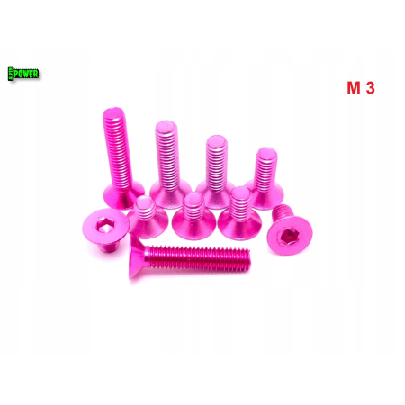 M3x10 śruba aluminiowa stożkowa imbus din 7991 śruba aluminiowa różowa