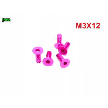 M3x12 śruba aluminiowa stożkowa imbus din 7991 śruba aluminiowa różowa