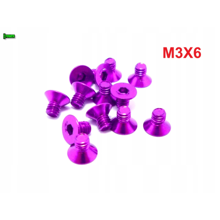 M3x6 śruba aluminiowa stożkowa imbus din 7991 śruba aluminiowa fioletowa