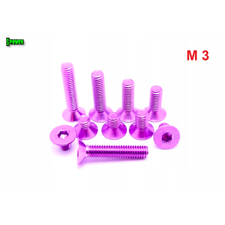 M3x16 śruba aluminiowa stożkowa imbus din 7991 śruba aluminiowa fioletowa