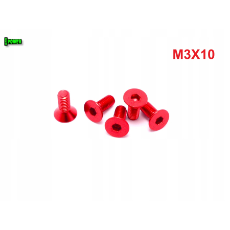 M3x10 śruba aluminiowa stożkowa imbus din 7991 śruba aluminiowa czerwona