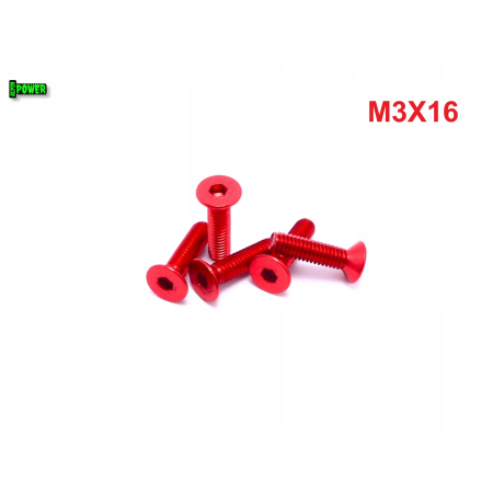 M3x16 śruba aluminiowa stożkowa imbus din 7991 śruba aluminiowa czerwona