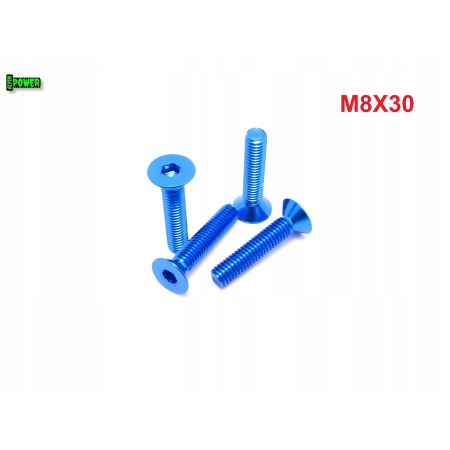 M8x30 śruba aluminiowa stożkowa imbus din 7991 śruba aluminiowa niebieska