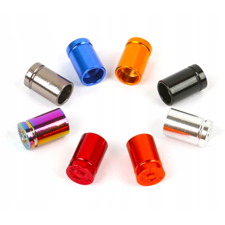 Nakrętki na wentyle czapki opon kapturki na zawory nabój łuska 9mm czarne