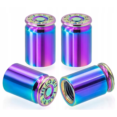 Nakrętki na wentyle czapki opon kapturki na zawory nabój łuska 9mm rainbow